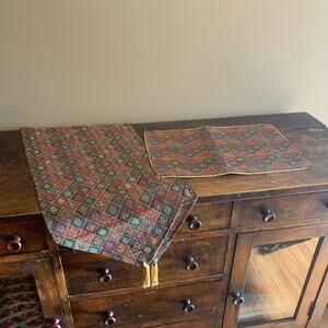 Vintage handmade upholstery‎ woven diamond pattern table runner & placemat